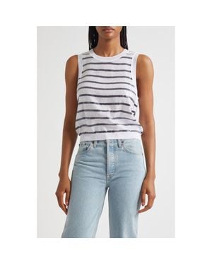 MILLY Stripe Sequin Shell - White