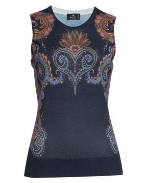 Etro Printed Knit Tank - Blue