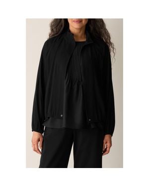 Eileen Fisher Stand Collar Silk Jacket - Black