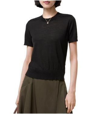 Burberry Check Panel Wool Silk Top - Black