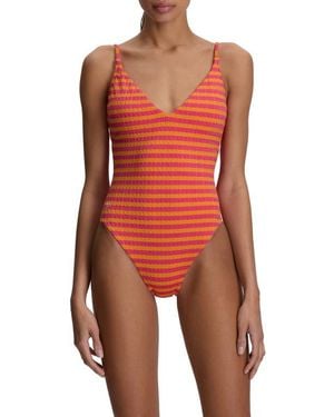 Polo Ralph Lauren Stripe Jacquard One-Piece Swimsuit - Red