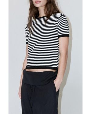 Mango Striped Short Sleeved Sweater - Black
