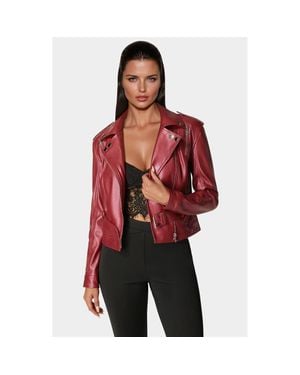 Bebe Metallic Vegan Leather Moto Jacket - Red