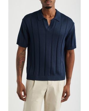 Open Edit Boxy Short Sleeve Polo Sweater - Blue
