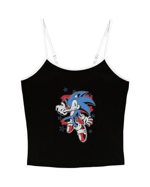 Sonic The Hedgehog Junior's Stars And Stripes Pose Tank Top - Black