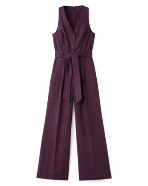 Mango Sleeveless Belted Linen Jumpsuit - Purple