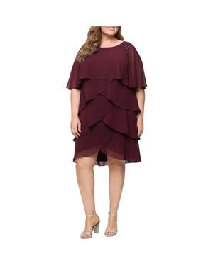 Sl Fashions Cape Overlay Beaded Cocktail Dress - Red