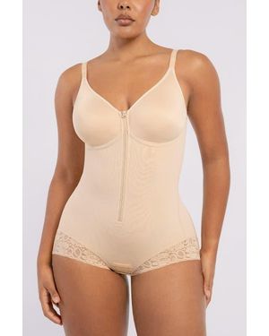 Shapellx Tummy Control Zip-Up Brief Bodysuit - White