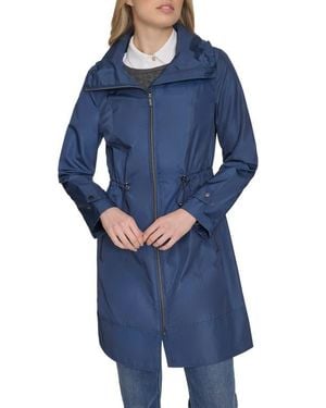Cole Haan Travel Packable Hooded Rain Jacket - Blue