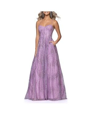 Blondie Nites Glitter Mesh Gown - Purple