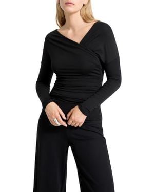 MARCELLA Jisoo Ruched Surplice Neck Jersey Top - Black