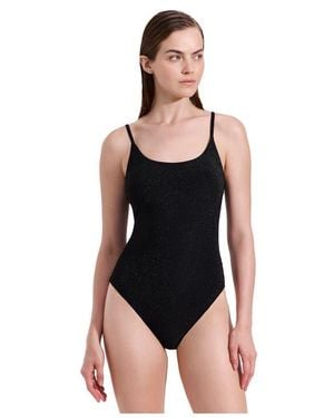 Luma Gottex Luna Textured Shimmer Scoop Neck One Piece - Black