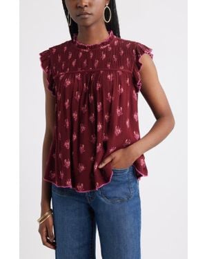 Treasure & Bond Shirred Ruffle Sleeve Top