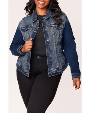 Slink Jeans Two-Tone Stretch Denim Trucker Jacket - Blue