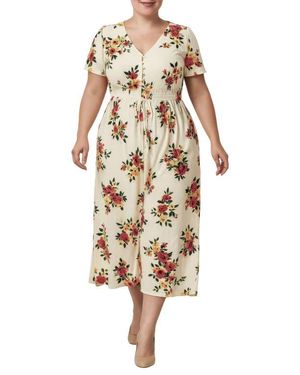 Standards & Practices Floral Midi Shirtdress - Natural
