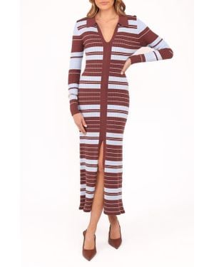 Petal & Pup Eliana Stripe Long Sleeve Rib Maxi Dress - Red