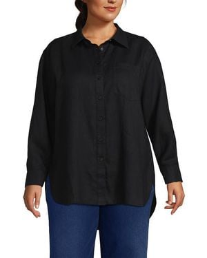 Lands' End Plus Size Linen Oversized Button Front Shirt - Black