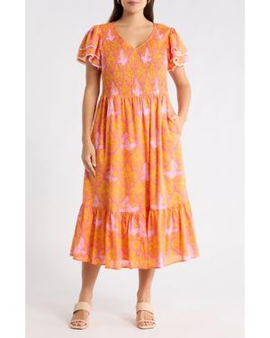 Sugarlips Jaidy Floral Patte Tiered Midi Dress - Orange