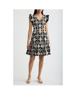 Anne Klein Ruffle V-Neck Cotton Dress - Black