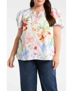 Sugarlips Floral Split Neck Top - White