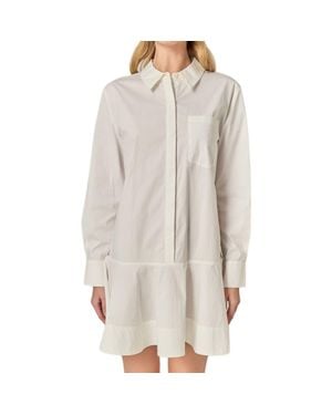 English Factory Ruffle Hem Long Sleeve Mini Shirtdress - Gray