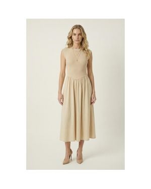 Modenaire Cap Sleeve Knit Flowy Midi Dress - Natural