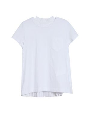 Sacai Mixed Media Pleated Poplin & Jersey Pocket T-Shirt - White