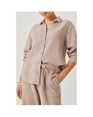 Splendid Adele Oversize Cotton Gauze Button-Up Shirt - Brown