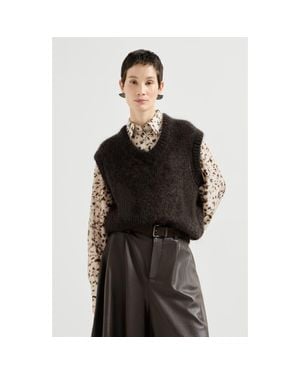 Brunello Cucinelli Sparkling Mohair Sweater Vest With Monili - Black