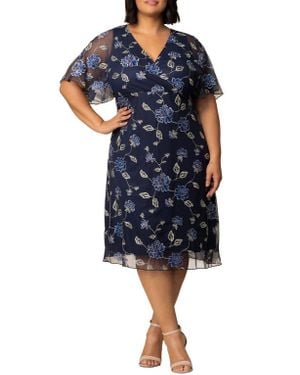Kiyonna Sonnet Embroidered Midi Dress - Blue
