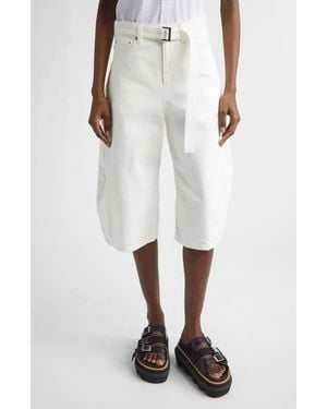 Sacai Belted Crop Denim Barrel Leg Jeans - White