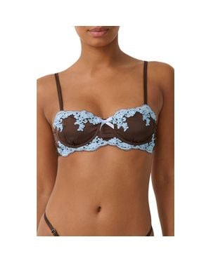 KAT THE LABEL Cinderella Lace Trim Underwire Strapless Satin Bra - Brown