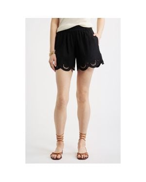 Treasure & Bond Cutwork Hem Linen Blend Pull-On Shorts - Black
