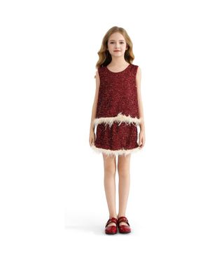 Tulle Sequin Feather-Trim Set - Red