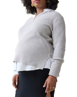 Ingrid & Isabel Side Zip Maternity/Nursing Sweater - Gray