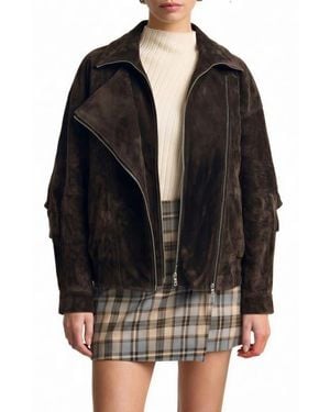 Avec Les Filles Layered Oversize Suede Jacket - Black