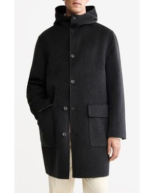 Mango Handmade Hooded Wool Blend Melton Overcoat - Black