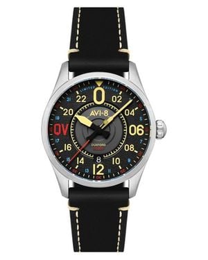 AVI-8 X Imperial War Museums Spitfire N3200 Automatic Leather Strap Watch, 42Mm - Black