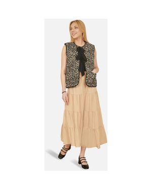 Yumi' Sleeveless Bow-Tie Leopard Waistcoat - Natural