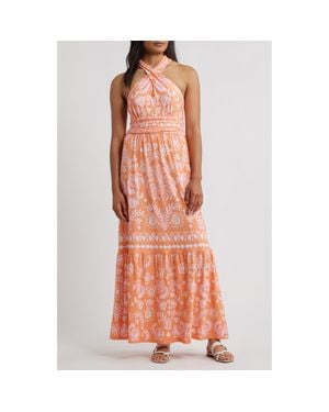 Lilly Pulitzer Montecito Mixed Print Cross Neck Maxi Dress - Orange
