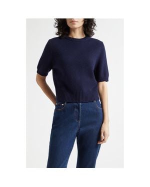 Toccin Elsie Short Sleeve Wool & Cashmere Sweater - Blue
