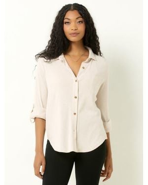Single Stitch Knit Button-Up Shirt - White