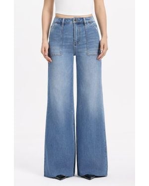 Bayeas Raw Hem High Waist Super Wide Leg Utility Jeans - Blue