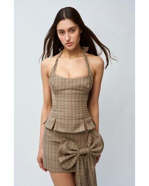 GUIZIO Twisted Halter Top - Brown