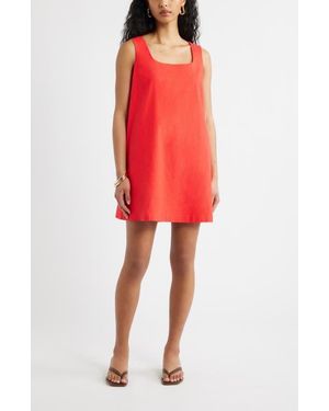 Open Edit Linen Blend Shift Dress - Red