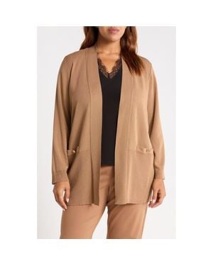Anne Klein Pocket Open Front Cardigan - Brown