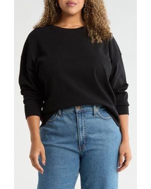 Caslon Stretch Cotton Rib Sweatshirt - Black