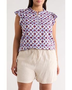 Caslon Flutter Sleeve Print Popover Top - Multicolor