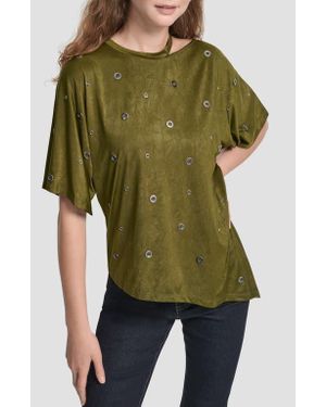 DKNY Grommet Cutout Knit Top - Green
