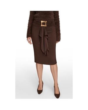 Donna Karan Square Buckle Ruffle Knit Skirt - Brown
